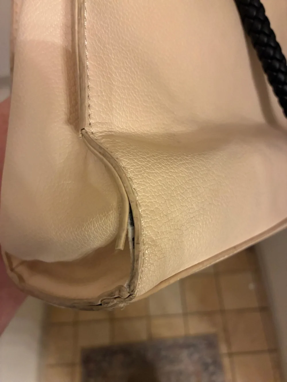 Charming Charlie Cream Tote with‎ Black Braided Handles